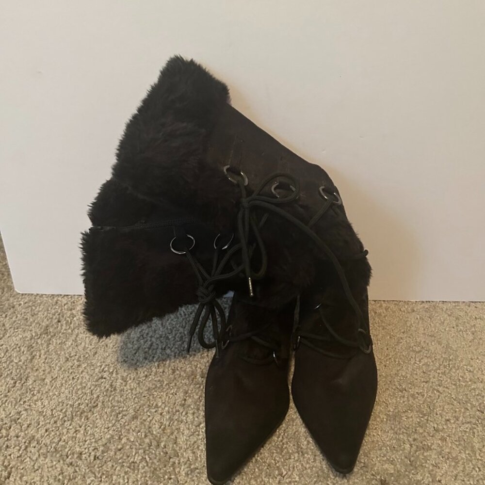 Women Faux Fur Black high heel boots 7 1/2